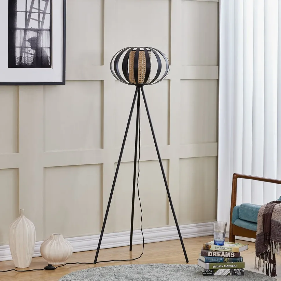 Lindby gulvlampe Tamira, svart, rotting, 143 cm høy, E27