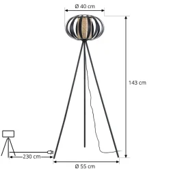 Lindby gulvlampe Tamira, svart, rotting, 143 cm høy, E27