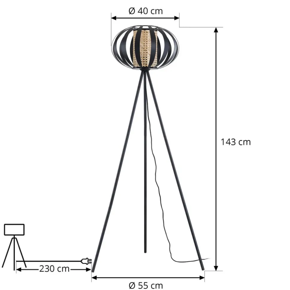 Lindby gulvlampe Tamira, svart, rotting, 143 cm høy, E27