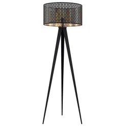 Lindby gulvlampe Thoralf, stativ, svart, tekstil, Ø50cm
