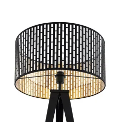 Lindby gulvlampe Thoralf, stativ, svart, tekstil, Ø50cm