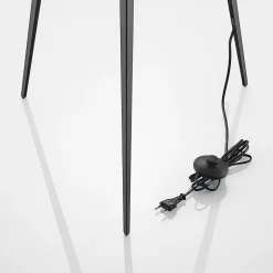 Lindby gulvlampe Thoralf, stativ, svart, tekstil, Ø50cm