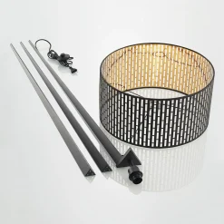 Lindby gulvlampe Thoralf, stativ, svart, tekstil, Ø50cm