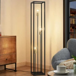 Lindby gulvlampe Tiliane, svart, metall, 3 lyskilder, 153 cm
