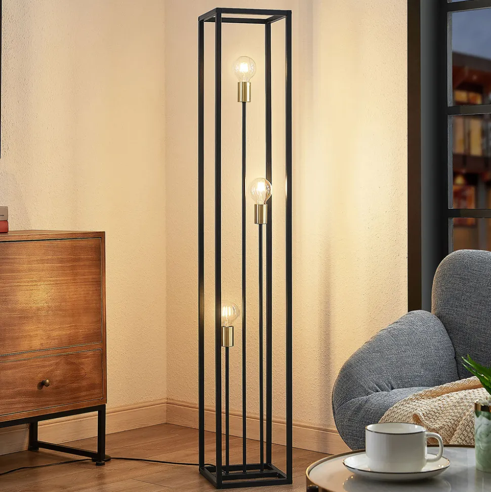 Lindby gulvlampe Tiliane, svart, metall, 3 lyskilder, 153 cm