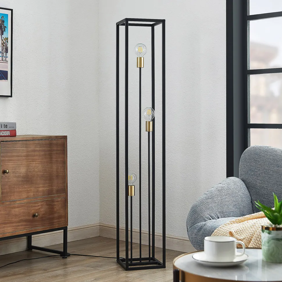 Lindby gulvlampe Tiliane, svart, metall, 3 lyskilder, 153 cm