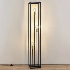 Lindby gulvlampe Tiliane, svart, metall, 3 lyskilder, 153 cm