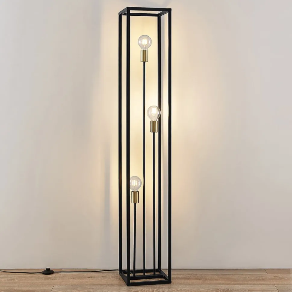 Lindby gulvlampe Tiliane, svart, metall, 3 lyskilder, 153 cm