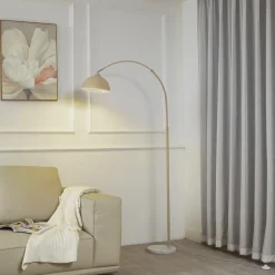 Lindby gulvlampe Tonka, beige, metall/marmor, 180 cm, E27