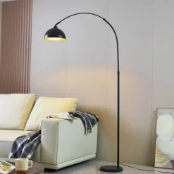 Lindby gulvlampe Tonka, svart/gull, metall, Ø 25 cm