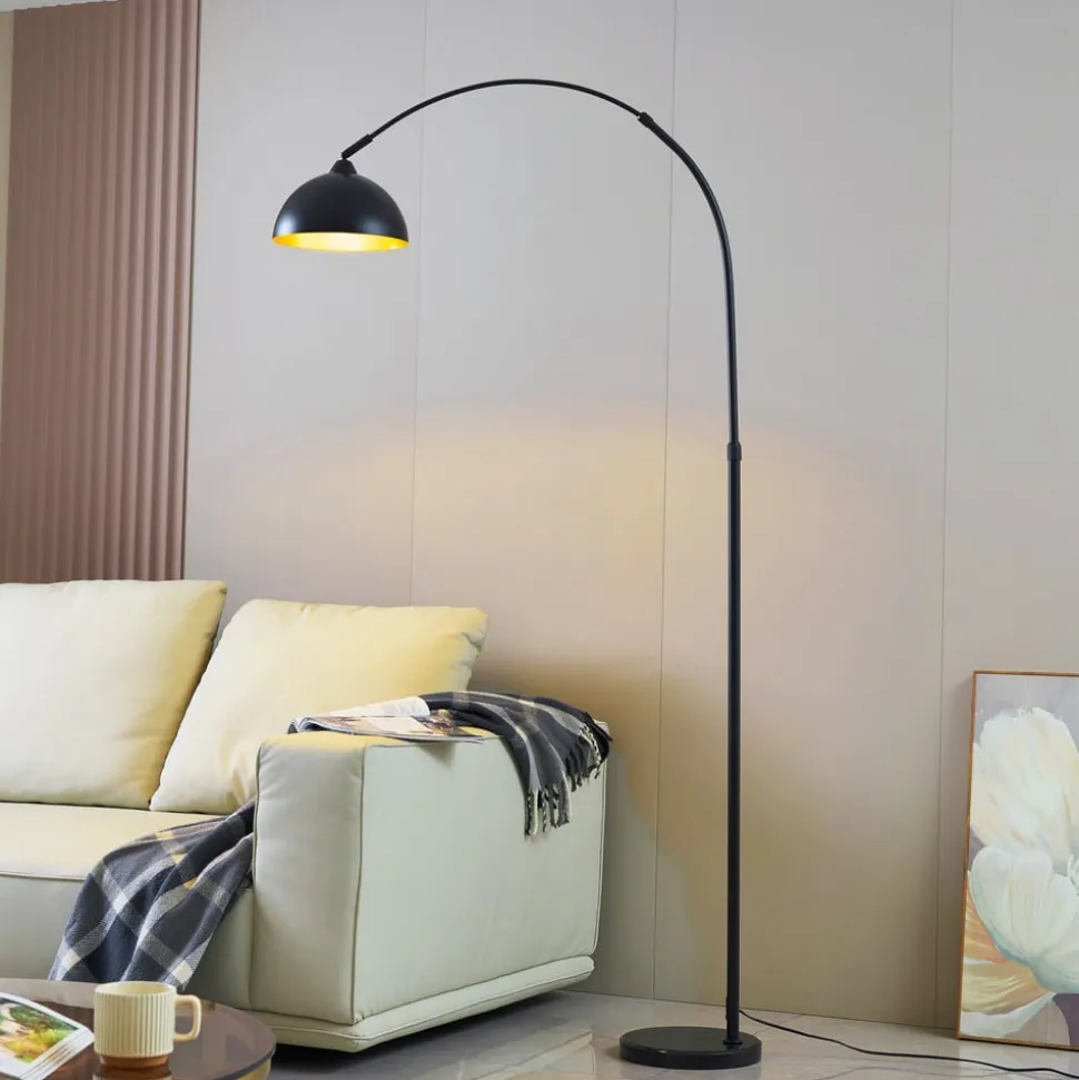 Lindby gulvlampe Tonka, svart/gull, metall, Ø 25 cm