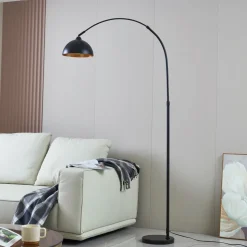 Lindby gulvlampe Tonka, svart/gull, metall, Ø 25 cm