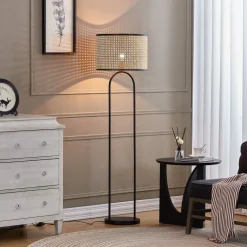 Lindby gulvlampe Yaelle, 146 cm høy, rotting, svart, E27