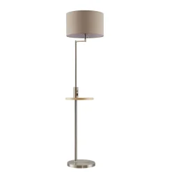 Lindby gulvlampe Zinia, nikkelfarget, hylle, USB-tilkobling