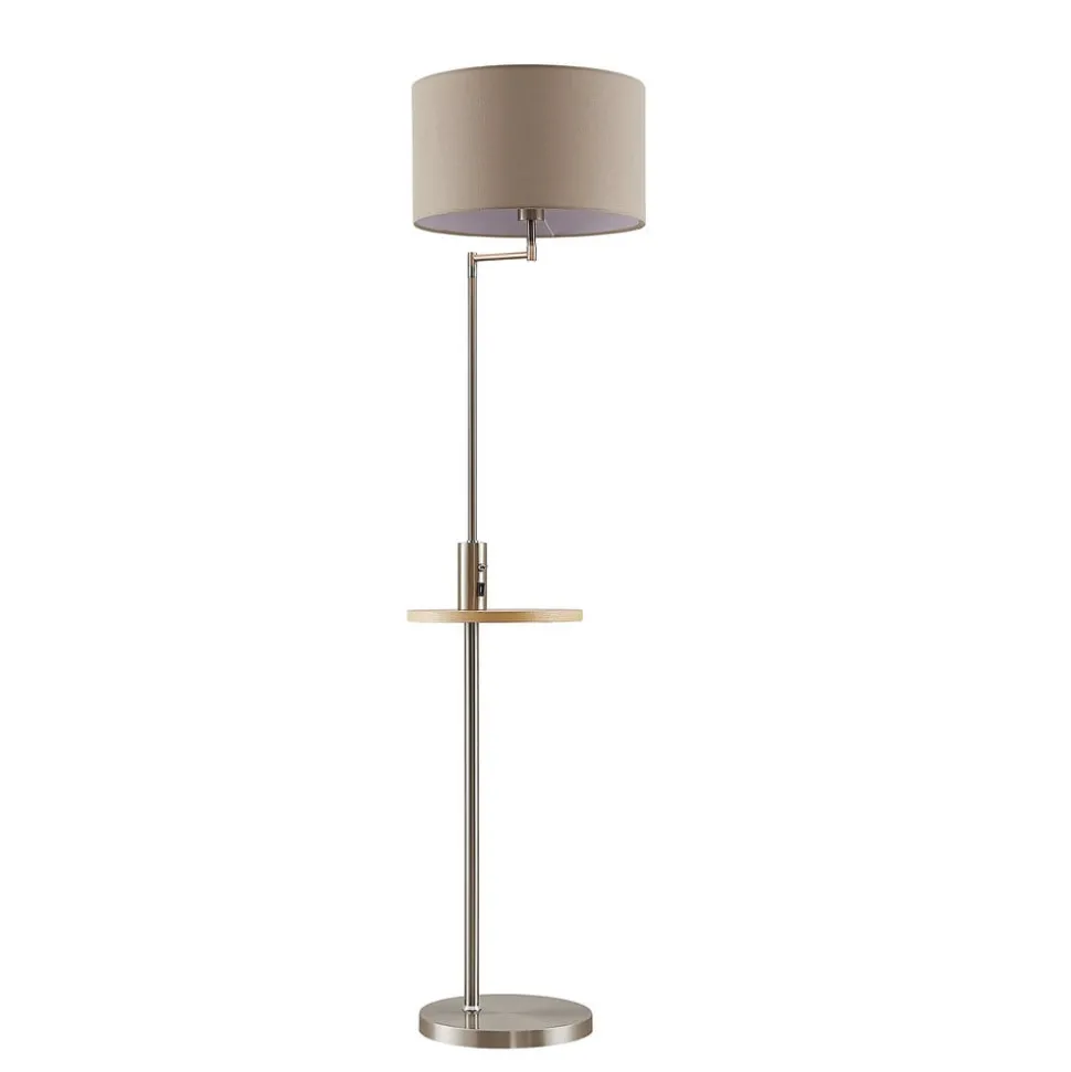 Lindby gulvlampe Zinia, nikkelfarget, hylle, USB-tilkobling