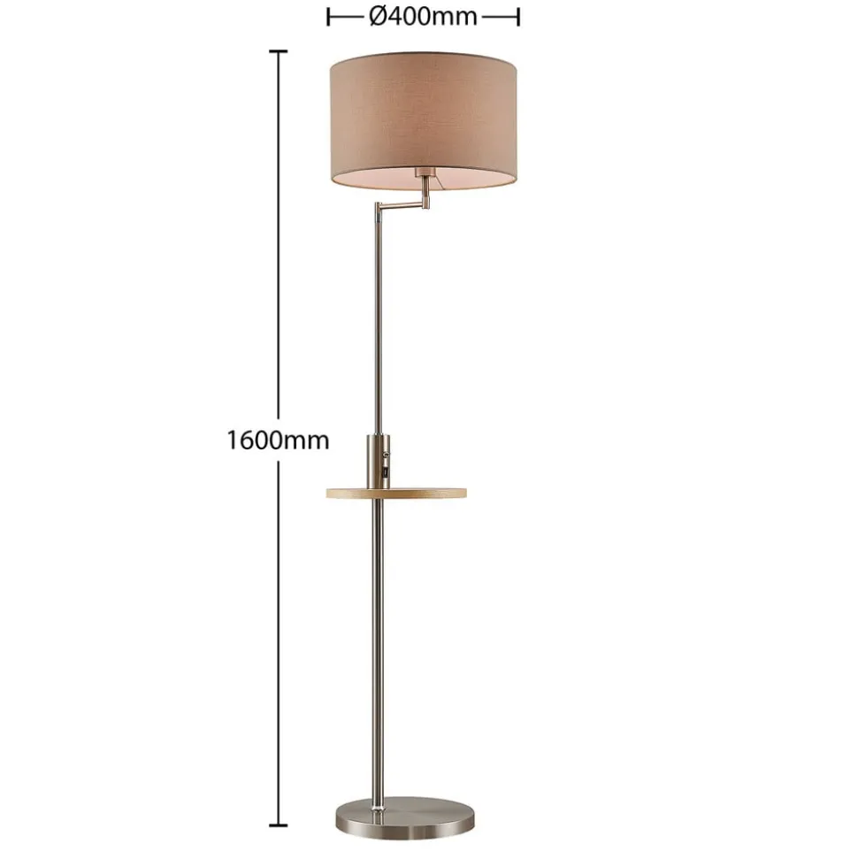 Lindby gulvlampe Zinia, nikkelfarget, hylle, USB-tilkobling