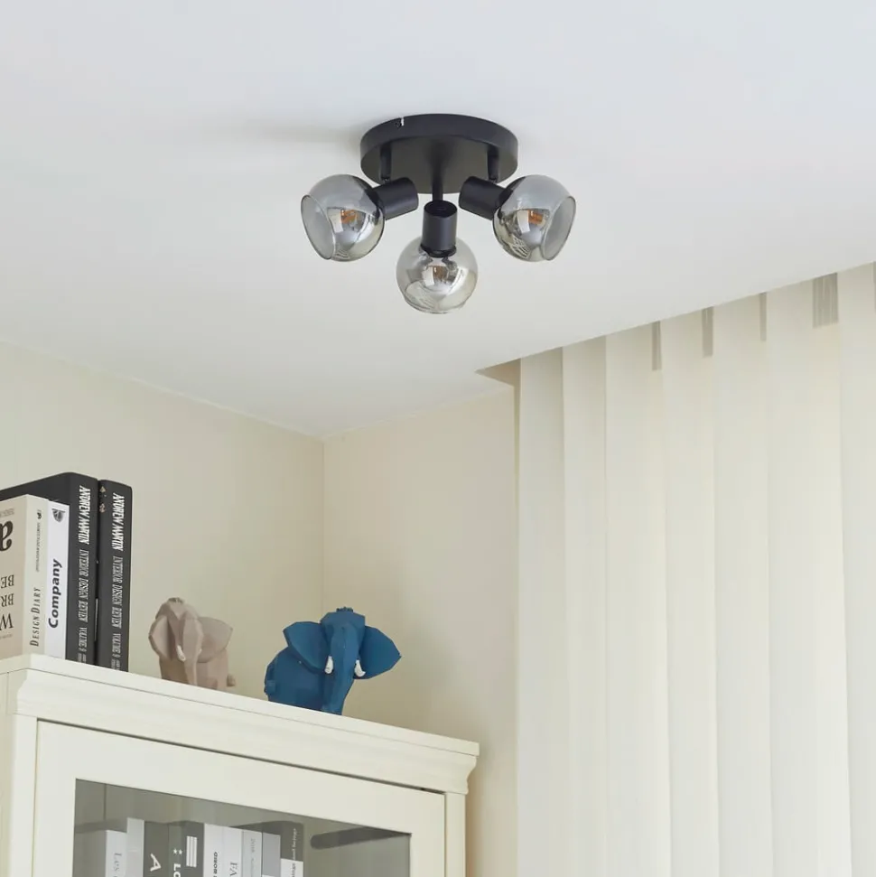 Lindby Hedvig taklampe, rund, svart, 3 lyskilder.