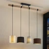 Lindby hengelampe Amilia, stoff, 4 lyskilder, grå/beige, E27