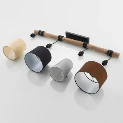 Lindby hengelampe Amilia, stoff, 4 lyskilder, grå/beige, E27