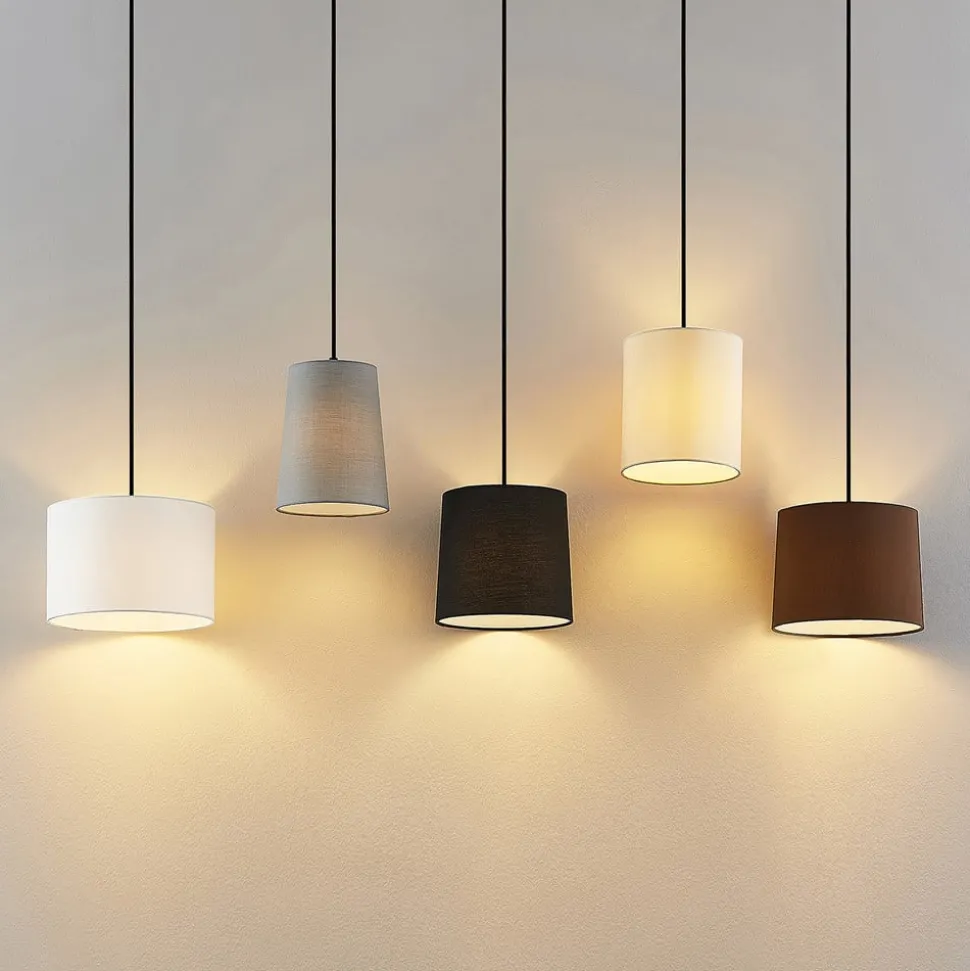 Lindby hengelampe Amilia, stoff, 5 lyskilder, grå/beige, E27