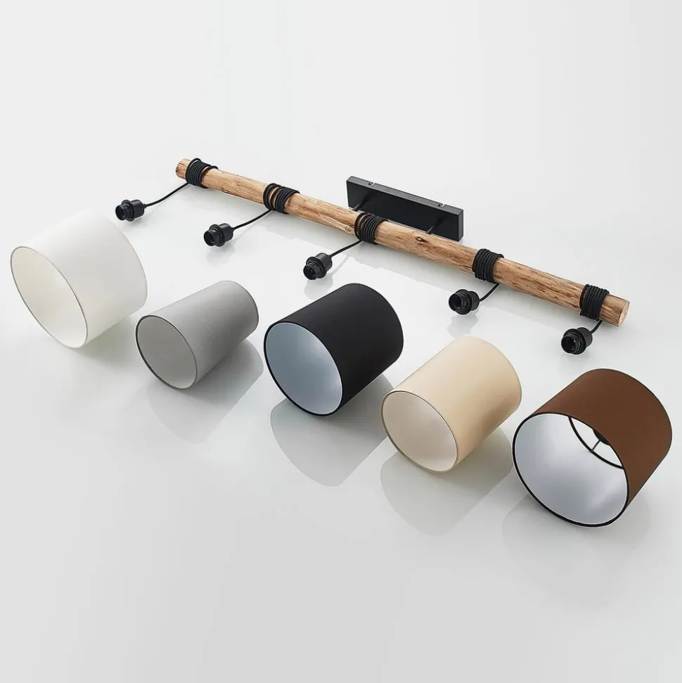 Lindby hengelampe Amilia, stoff, 5 lyskilder, grå/beige, E27