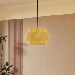 Lindby hengelampe Anuva, natur, papir, Ø 45 cm