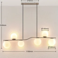 Lindby hengelampe Avalyn, nikkelfarget, glass, 110 cm, E14