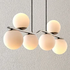 Lindby hengelampe Avalyn, nikkelfarget, glass, 110 cm, E14