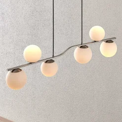 Lindby hengelampe Avalyn, nikkelfarget, glass, 110 cm, E14