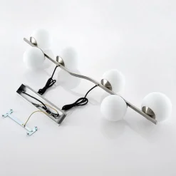 Lindby hengelampe Avalyn, nikkelfarget, glass, 110 cm, E14