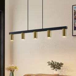 Lindby hengelampe Baliko, svart/messing, 5 lyskilder, GU10