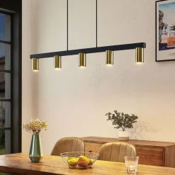 Lindby hengelampe Baliko, svart/messing, 5 lyskilder, GU10