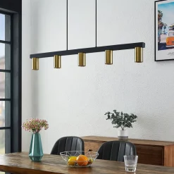 Lindby hengelampe Baliko, svart/messing, 5 lyskilder, GU10