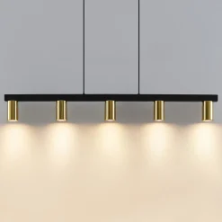 Lindby hengelampe Baliko, svart/messing, 5 lyskilder, GU10