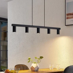 Lindby hengelampe Baliko, svart, 116 cm, 5 lyskilder, GU10