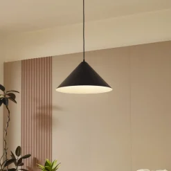 Lindby hengelampe Clarine, svart/hvit, Ø 50 cm, metall