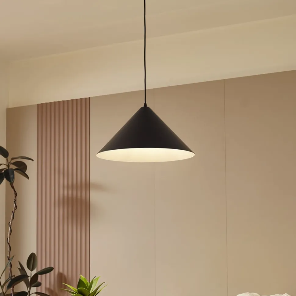 Lindby hengelampe Clarine, svart/hvit, Ø 50 cm, metall