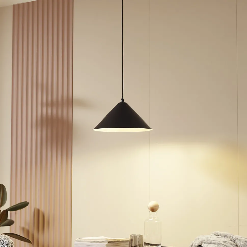 Lindby hengelampe Clarine, svart/hvit, Ø 32 cm, metall