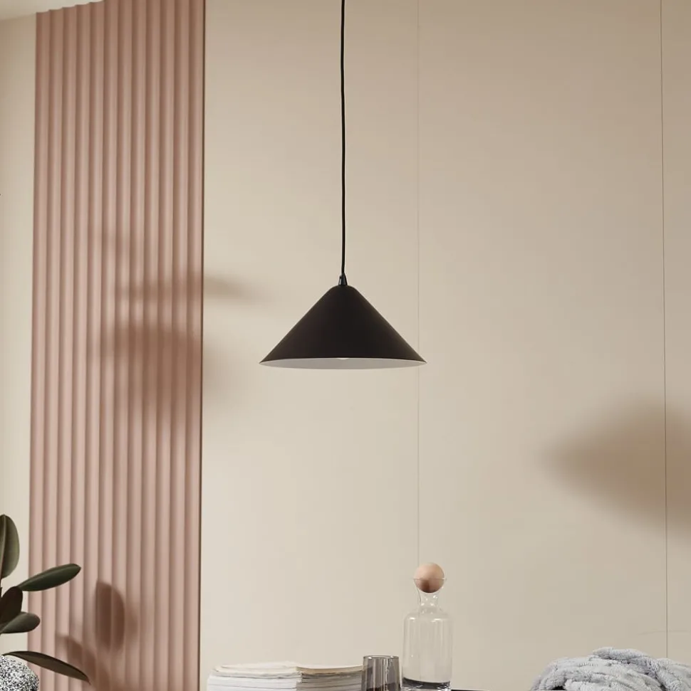 Lindby hengelampe Clarine, svart/hvit, Ø 32 cm, metall