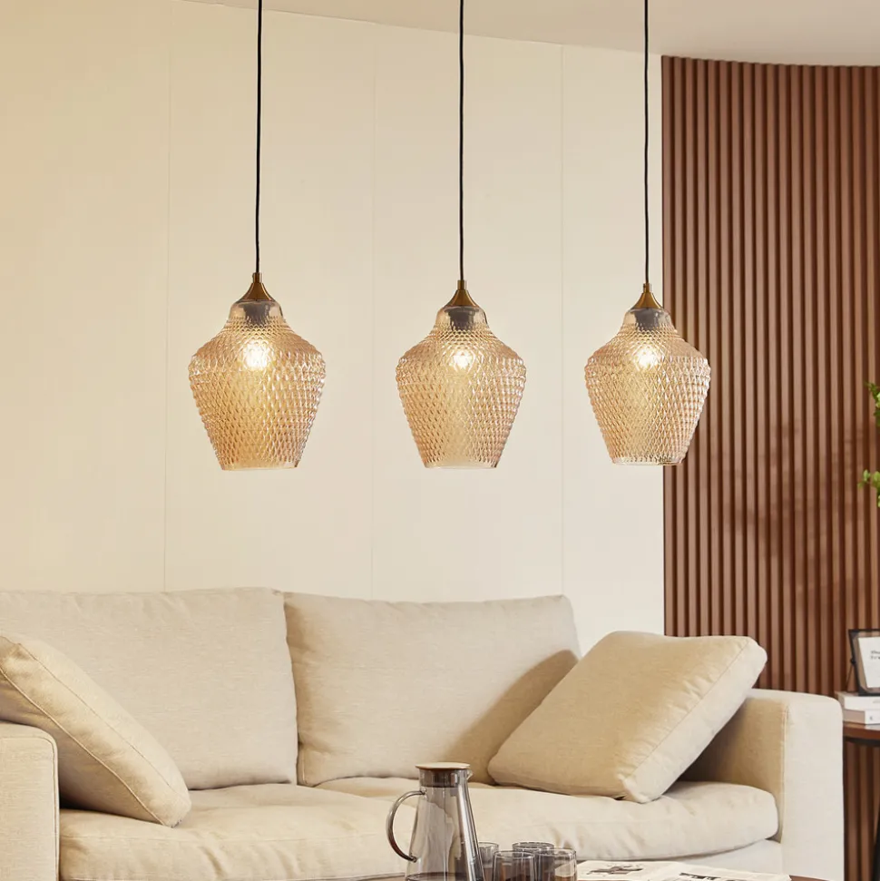 Lindby hengelampe Drakar, Ø 22 cm, 3 lyskilder, rav, glass