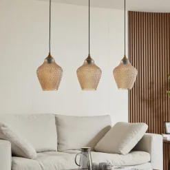 Lindby hengelampe Drakar, Ø 22 cm, 3 lyskilder, rav, glass