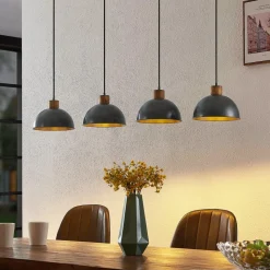 Lindby hengelampe Durbis, 116 cm, 4 lyskilder, grå, tre, E27