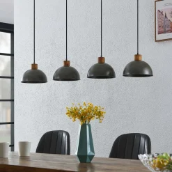 Lindby hengelampe Durbis, 116 cm, 4 lyskilder, grå, tre, E27