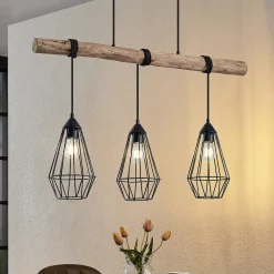 Lindby hengelampe Eldarion, 90 cm, 3 lyskilder, tre, E27