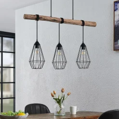 Lindby hengelampe Eldarion, 90 cm, 3 lyskilder, tre, E27