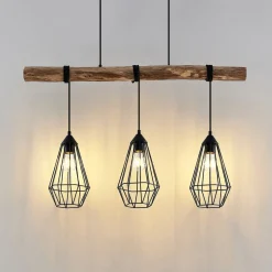 Lindby hengelampe Eldarion, 90 cm, 3 lyskilder, tre, E27