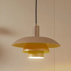 Lindby hengelampe Elorri, beige, Ø 38 cm, metall