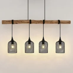 Lindby hengelampe Elrond, 116 cm, svart, 4 lyskilder, tre