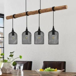 Lindby hengelampe Elrond, 116 cm, svart, 4 lyskilder, tre