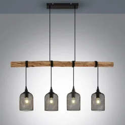 Lindby hengelampe Elrond, 116 cm, svart, 4 lyskilder, tre